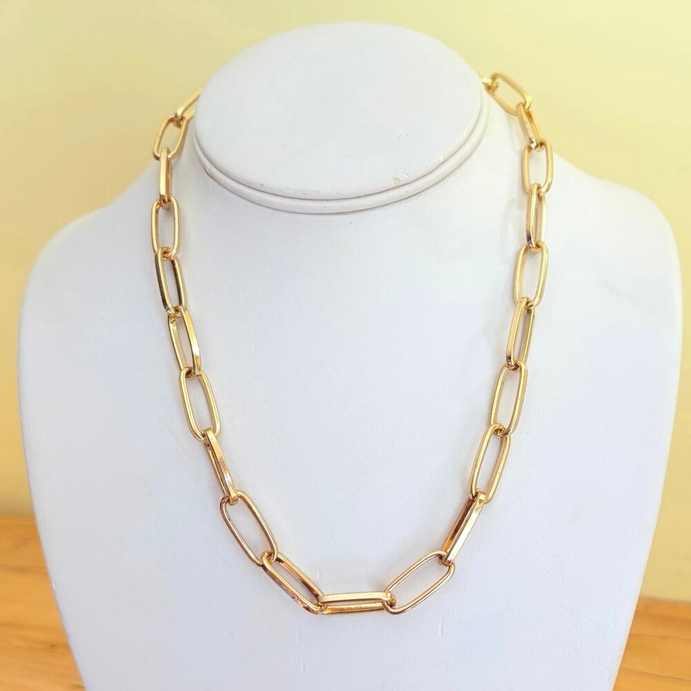 Vtg Gold Tone Paperclip Chain Link Choker Necklace Classic Minimalist Y2K Retro